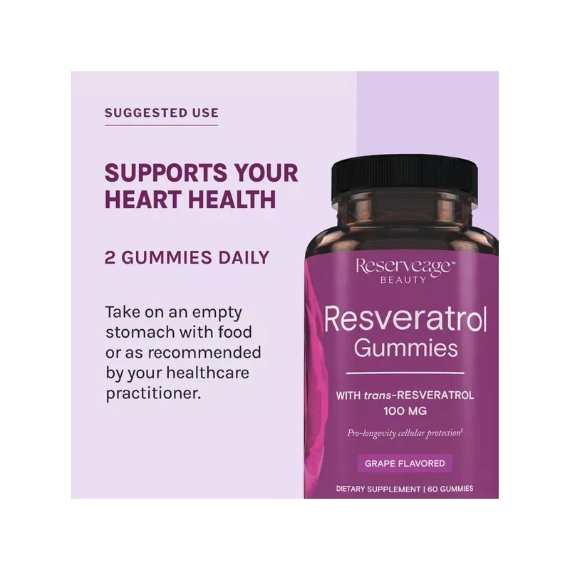 Reserveage Beauty Resveratrol 100 Mg Antienvejecimiento 60pz Sabor Uva