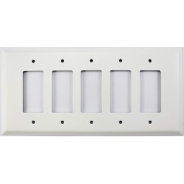 Over Sized Jumbo Smooth White 5 Gang GFCI/Rocker Opening Wall Plate