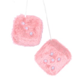 Wogomz 2PCS Fuzzy Dice for Car Rear View Mirror with Suction Cup, 2.37" Retro Plush Dice Auto Decoration for Mirror, Cute Classic Mirrors Dice, Universal Rearview Hanging Ornament (Light Pink)