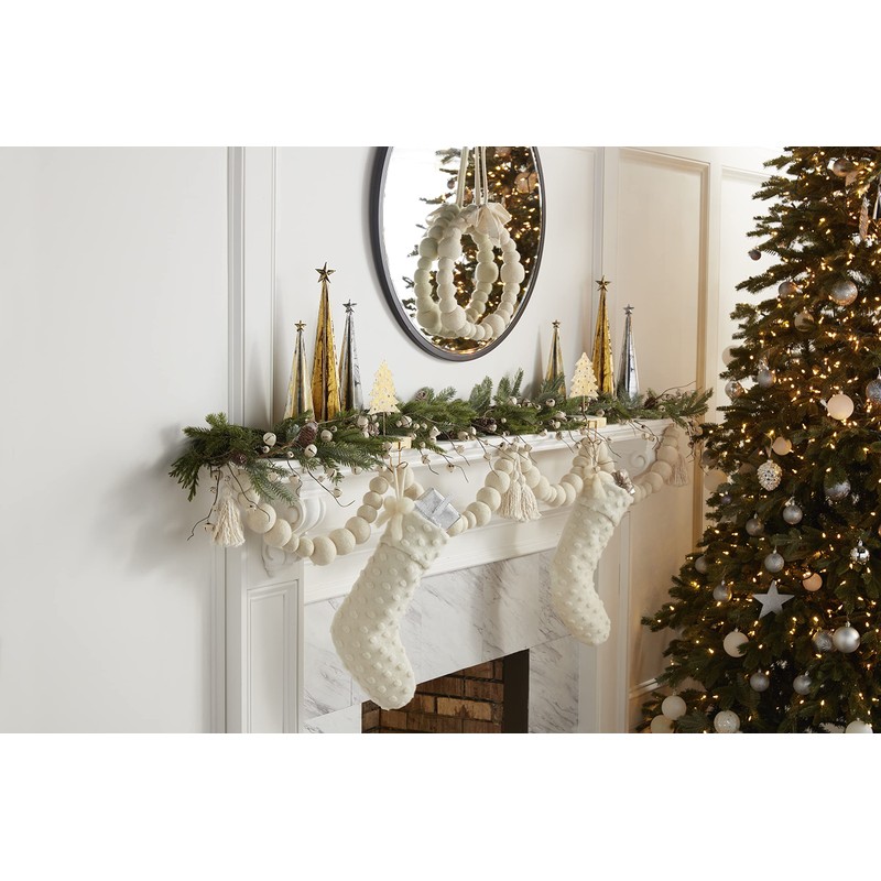 Mud Pie White Felt Pom Ball Wreath, 15" Dia