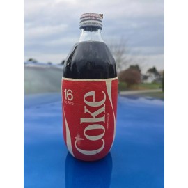 Vintage COKE Coca-Cola 16 Oz Bottle w/ Styrofoam Label and Metal Cap Rare