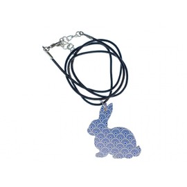 Miniblings Rabbit Necklace 45 cm Leather Easter Bunny Rabbit Wood Light Blue - Handmade Fashion Jewellery, Wood