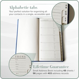 Gallery Leather Small Address Book with Alphabetical Tabs up to 403 Records, Leather Notebook Hardcover, Telephone and Address Books - 6 x 3.25 ", Acadia Wild Rose