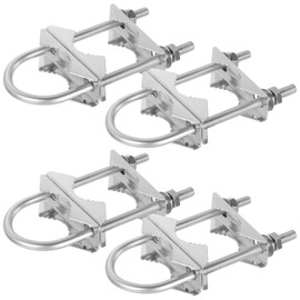 4 Pcs Double Antenna Mast Clamp, 5.9 in U Bolt Antenna Mount, Galvanized Iron Mast to Mast Mount, Heavy Duty U-Bolt Bracket Kit, Fits 0.98-2.0 in Pole