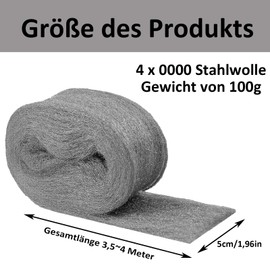 Stahlwolle, 4 Stück 100g 0000 Stahlwolle, Feine Drahtwolle Rollen, Polierwerkzeug für Drahtwolle, für Glättet Holzoberflächen, Verwendet für Haushalte und Gärten