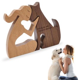 ZEPIQOR Man and Dog Wooden Statue Wooden Sculpture Dog Figures Ornaments, Holzmann Dog Cut Model Hand Carved Wooden Dog Human Statue for Men Women Home Shelf Decor Desk