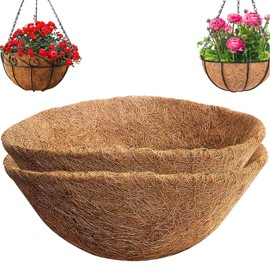 YUNSTK 2 Pcs Hanging Basket Liners 16 inch, Round Planter Liner Coco Fiber Replacement Liner, Natural Coconut Fibres Trough Liners for Hanging Baskets at Indoor Outdoor Garden Porch and Balcony