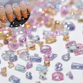 ROFIBUT Colorful Zircon Mini Nail Rhinestones 3D Clear Crystal Gem Stone for Nails Design Mixed Size Crystal Flatback Nail Gems Shiny Zircon Diamonds Nail Art Supplies for Manicure Decor 100Pcs