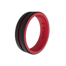 QALO Women's Folds of Honor Firefighter Strata Silicone Wedding Ring, Breathable, Durable Engagement Rubber Silicone Ring, 6mm Wide 1.8mm Thick, Black & Red, Size 9