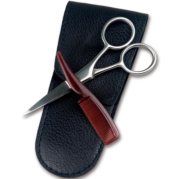 Jaasuee Mustache Grooming Set - Precision Mustache Scissors and Comb
