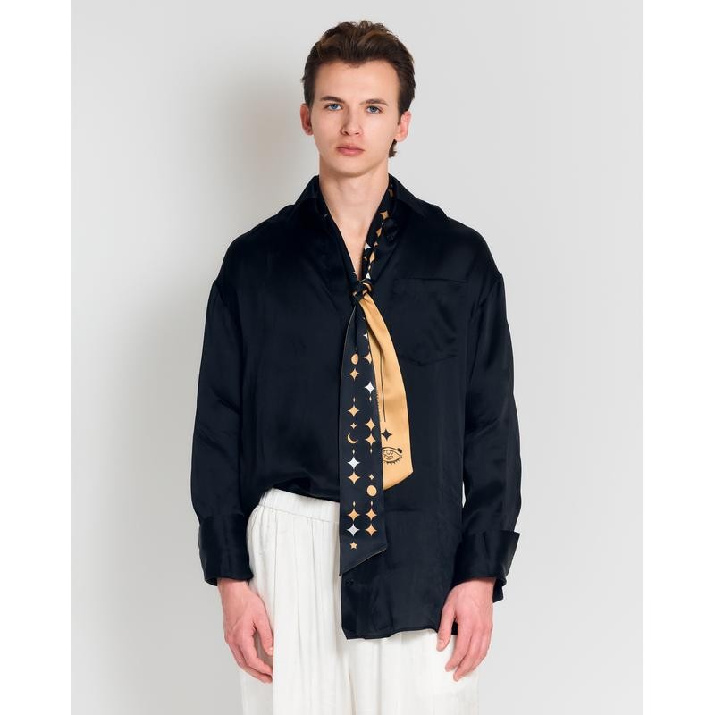 "Moonlit Stars" Silk Neck Bow Scarf