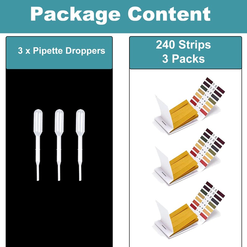 pH Test Strips, 240 Strips Full Range 1-14 Universal pH