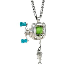 Lyfange Fishing Reel Necklace Rotating Handle Fish Necklace Spinning Reel Fishing Gear Necklaces Funny Swirling Pendant Necklaces Enthusiast Gifts Jewelry Accessories (A)