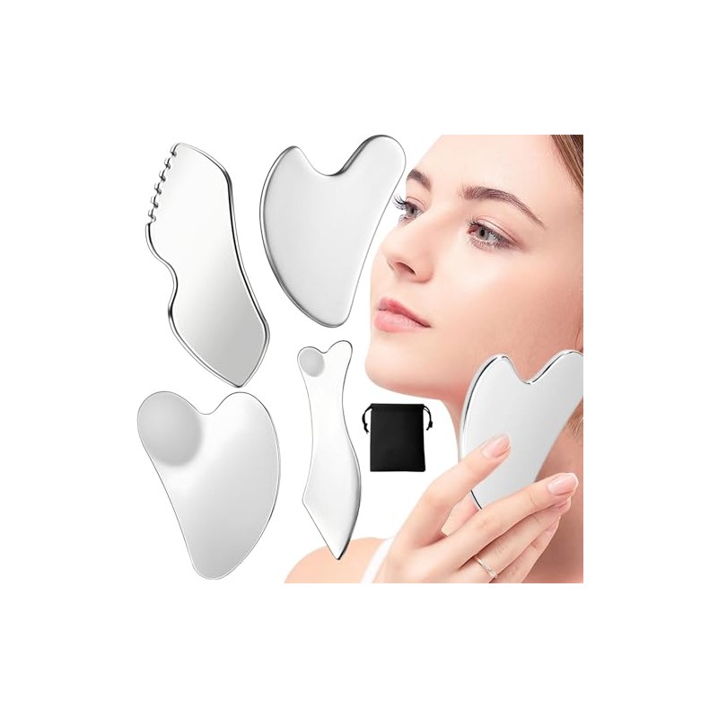 Gua Sha, Gua Sha Facial de Acero Inoxidable, Herramienta para
