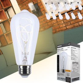 Satco S11527 LED Bulb, 6W (40W Eq), ST19 Vintage Style, Loop Flex Gray Filament, 2700K Warm White, E26 Medium Base, Dimmable, Clear Glass, 500 Lumens, 120V, Enclosed Fixture Rated (12 Pack)