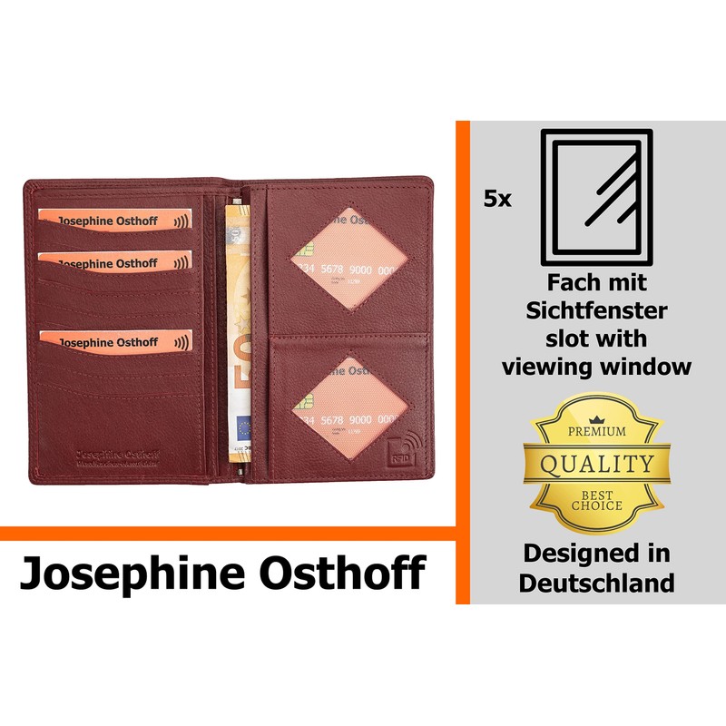 Josephine Osthoff Men's Leather ID Holder, Passport Case, Portrait Format,