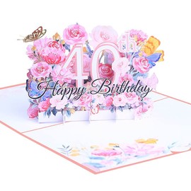 Happy 40th Birthday Card, 40th Birthday Cards for Women, 40th Birthday Gifts Women, Pop Up Cards, Pop Up Cards Flowers for Women with Note
