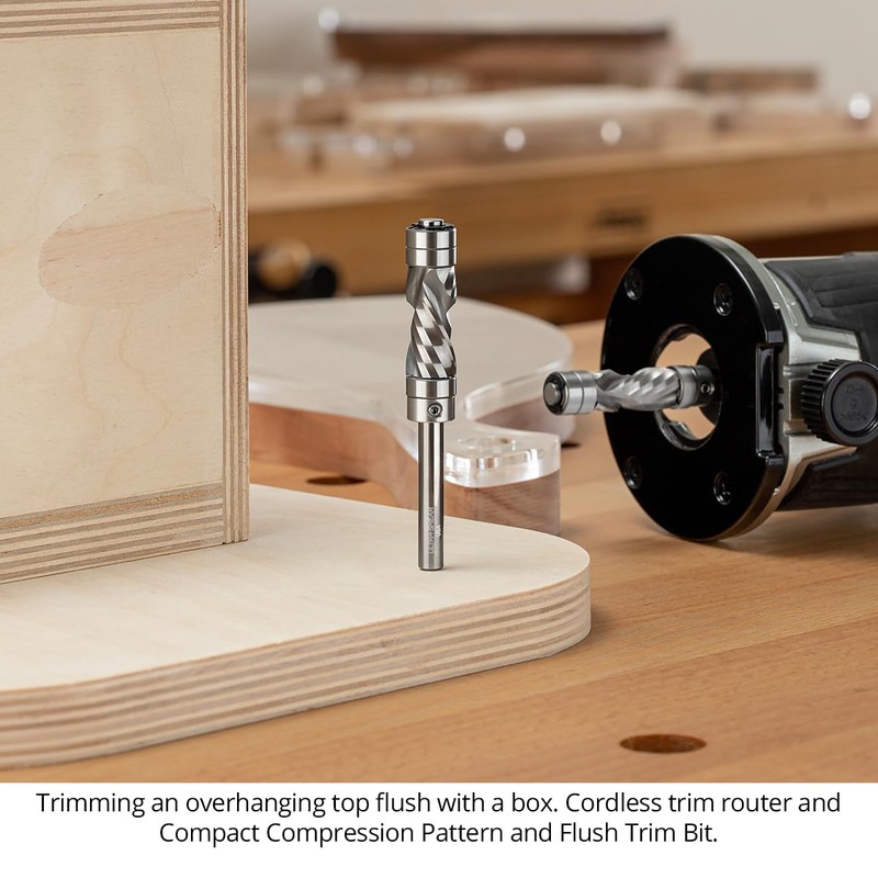 Ultra-Shear Solid Carbide Flush Trim Router Bit, 1/2" CD, 1/4"