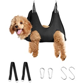 MACUNIN Dog Grooming Hammock Grooming Kit, Pet Nail Trimming Harness for Dog and Cat, Nail Cutting Helper for Small and Large Pet Bathing Shower Supplies (Large, Black)
