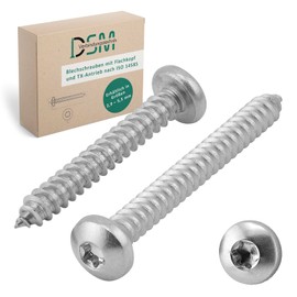 DSM Flat Head Tapping Screws ISO 14585 3.9 x 9.5 mm Stainless Steel A2/V2A Rustproof & Self-Tapping Wood Screws Torx Rounded Head Screws Flat Head Screws for Wood and Metal Pack of 50