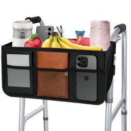Ｄｏｒｃｙ Walker Basket Folding Walker Bag with Cup Holder and Storage Pockets, Large Capacity Organizer for Seniors (Not Fit for Rollator Walkers)