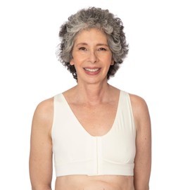 AnaOno Post-Surgical Pocketed Front Closure Bras for Women - Soft Compression Bra W/Breast Pad Inserts - Recovery Mastectomy Bra Ivory