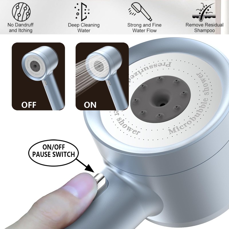 High Pressure Shower Head with Handheld, with Pause Switch 4