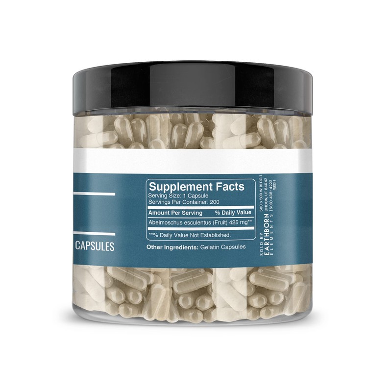 Earthborn Elements Okra Extract 200 Capsules, Pure & Undiluted, No