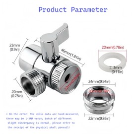 1 pcs Shower Diverter Valve 3 Way Kitchen Tap Diverter Brass Sink Faucet Splitter M22 X M24 Adapter Replacement Part for Bathroom Bathtub