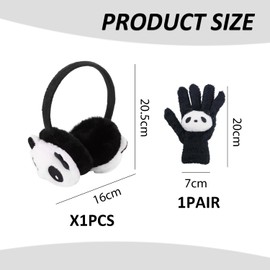 WUFGWBD 1 Piece Of Panda Earmuffs, 1 Pair Of Plush Panda Gloves, Winter Plush Thermal Earmuffs, Children'S Ear Warmers, Cute Animal Thermal Set
