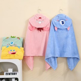 New Coral Fleece Hooded Bath/Beach Robe for Babies & Kids with Cap a12 [Wavy Pattern Little Rabbit] Pink + 70*140cm 3ea