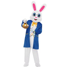 SOMSOC 7 Pieces Easter Bunny Costume Adult Bunny Suit White Rabbit Costume One Piece Suit Waistcoat Shoes Bowtie for Adults