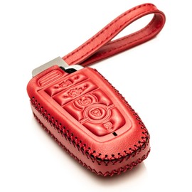 Vitodeco Genuine Leather Smart Key Fob Case Compatible with Ford Mustang 2018-2025, Ford Mustang Mach-E 2021-2025 (5-Button, Red)