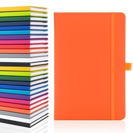 Notes London Plain Page A5 Notebook, White Unlined Blank Pages, Pen Loop, Ribbon and Paper Pocket, Medium Hardback, Note, Eco Sustainable sourced Paper (Orange)
