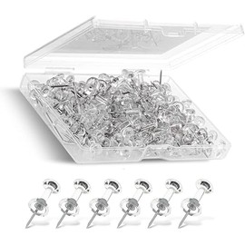 NEDBLUE Clear Push Pins - 120 Drawing Pins with Storage Box, Thumb Tacks for Cork, Notice and Bulletin Boards - Map Pins (Clear)