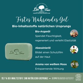 Dr. Tree Organic Nourishing Solid Gel | Especially for Sensitive Skin | Strengthens the Microbiome | Ecocert. 99.7% Natural Ingredients | Organic Argan Oil and Cocoa Butter | Vegan Plastic Free. 120 g