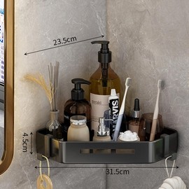 Duschablage Ohne Bohren, Duschablage Ecke Duschregal Ohne Bohren, Eckablage Duschkorb Badezimmer Regal, Dusche Ablage Badregal für Bad Küche Toilette Organizer, Schwarz