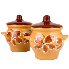 Stoneware Ramekin (Set of 2) - Clay Pots for Cooking (Beige)
