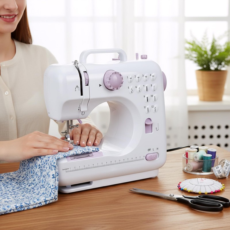 Kids Sewing Machine with 12 Built-in Stitches, 2-Speed Foot Pedal,