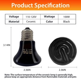 BNOSDM Reptile 100W Ceramic Heat Emitter,4 Pack Reptile Heat Lamp Bulbs,Non Light Emitting,Brooder Coop Heater Lamp Bulb for Amphibian Reptile Lizard Turtle Chicken