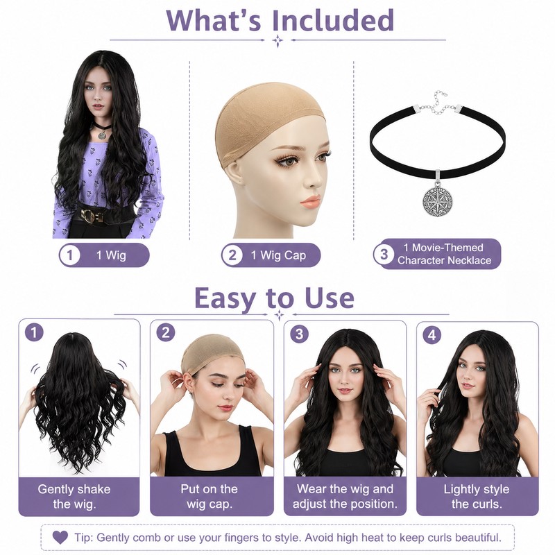 Long Purple Braided Ponytail Wig for Cosplay – Synthetic Clip-On