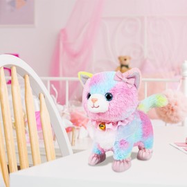 Lotvic Toy Cat for Children, Interactive Plush Toy Cat with Walking, Barking, Tail Wagging, Cat Toy Children, Electronic Cat Pet, for 2 3 4 5 Years Old