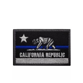 California Republic Black & White Blue Line California Republic Flag Sew On Patch 3.15" X 2" CA