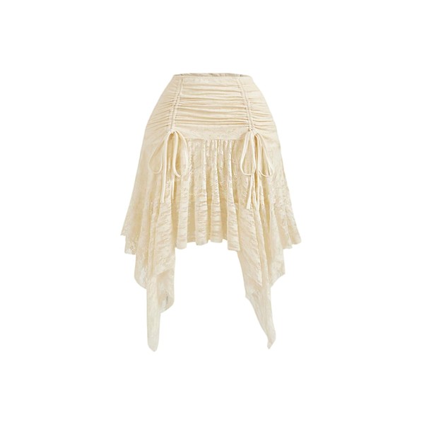 MakeMeChic Women's Lace Midi Skirt Asymmetrical Boho Drawstring Tie Waist
