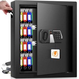 Nebakne 71 Keys Fireproof Key Lock Box, Anti-Theft Key Box Wall Mount with Adjustable Hook Plates & Key Tags & Side Opening, Key Safe Key Cabinet Key Organizer for Home Office Garage Rental Business