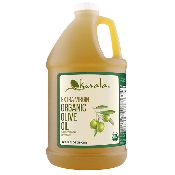 Kevala Organic Extra Virgin Olive Oil, Unrefined, Cold Pressed, 64 fl oz, 1/2 Gal