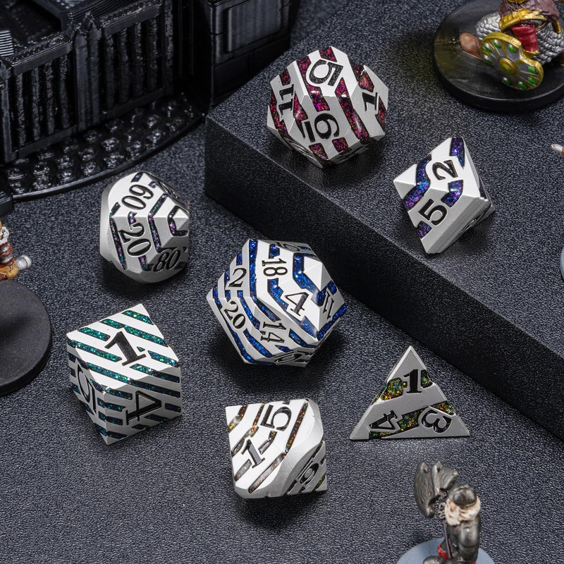 Metallic Stripes Dice with Gift Case, D&D Metal Polyhedral Dice