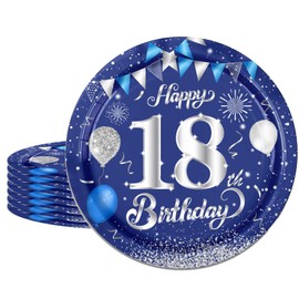 16Pcs Navy Blue 18th Birthday Plates 9inch Paper Plate for 18th Party Decorations Blue,18th Birthday Decorations Plates for Man Men Him Party Paper Plates 9" Tableware for 18th Dinner Paper Plates