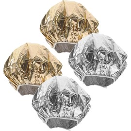 4 Piezas Gorro Térmico de Acondicionamiento Profundo de Papel Color Plata y Dorado, Banda Elástica, Fácil de Limpiar, para Tratamientos Capilares y Tinte