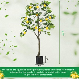 Jexine 2 Pack Artificial Lemon Tree 4 ft Tall Fake Plant Pre Potted Faux Lemon Tree Realistic Fruits for Indoor Home Decor Office Living Room